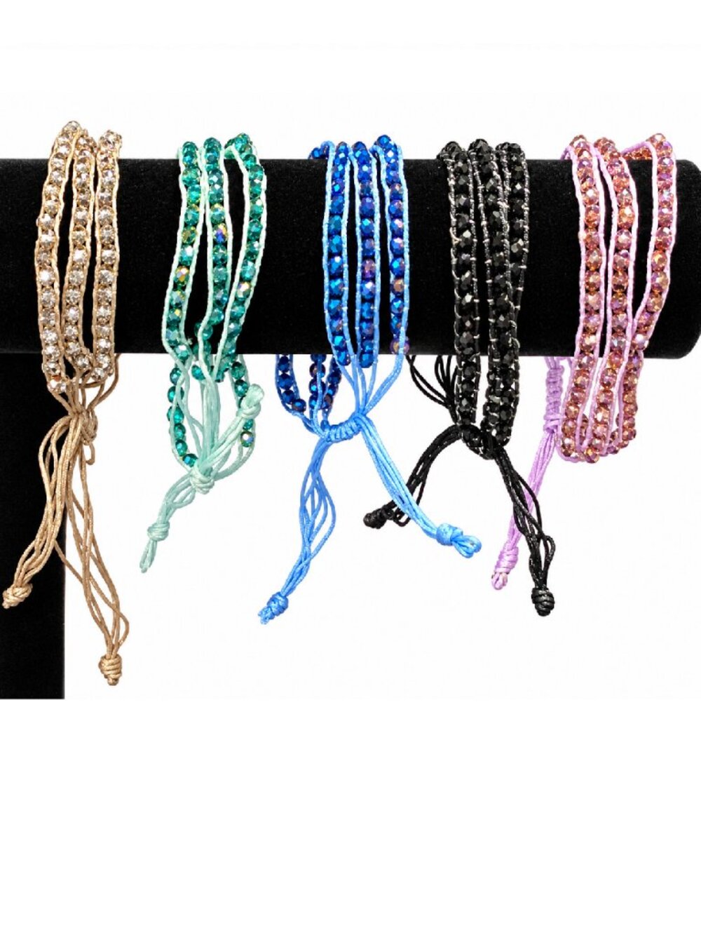 Wholesale Lot of 58 Adjustable Bracelets w Sparkle Bling,  5 Assorted Colors